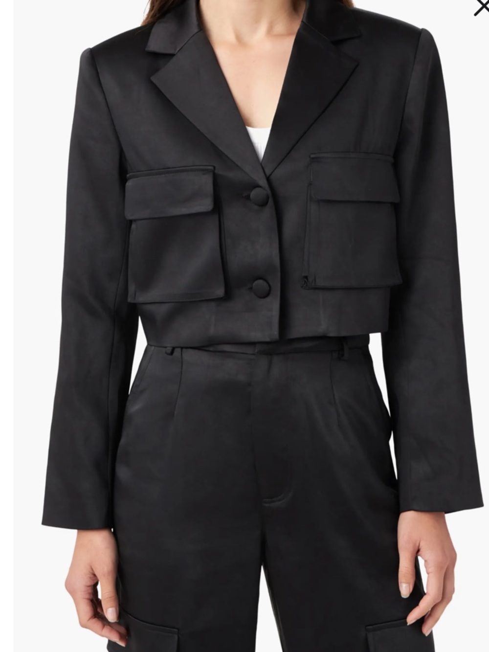 English Factory Cropped Satin Blazer